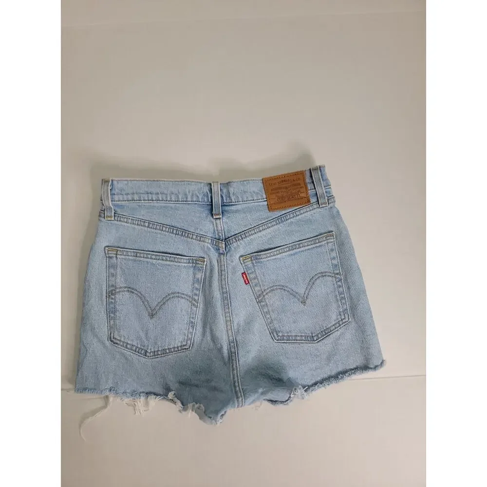 Levis Premium Ribcage Denim Shorts Womens SZ 28 Button Fly Stretch Big E